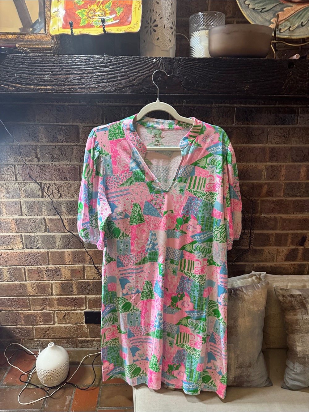 Lilly Pulitzer Pink and Green Patchwork Midi Dress